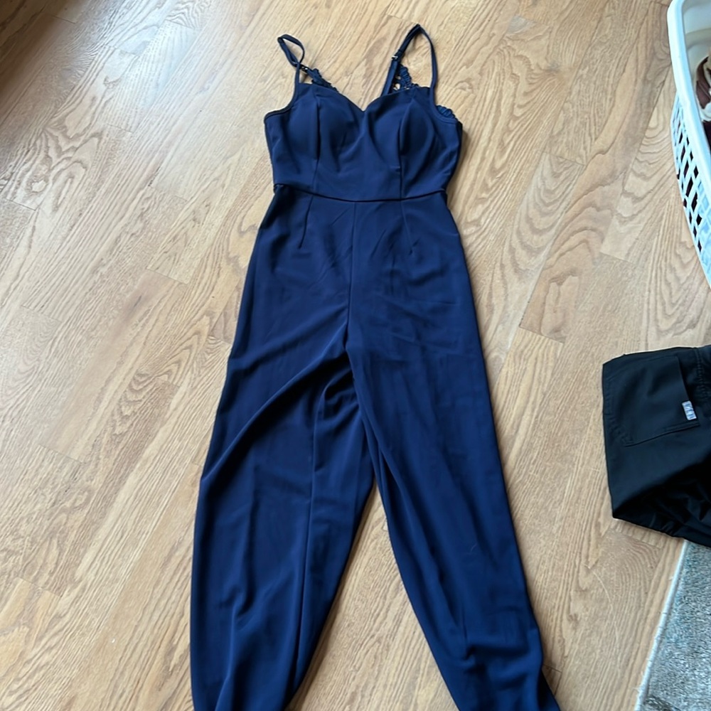 Jumpsuit with lace, zip up back